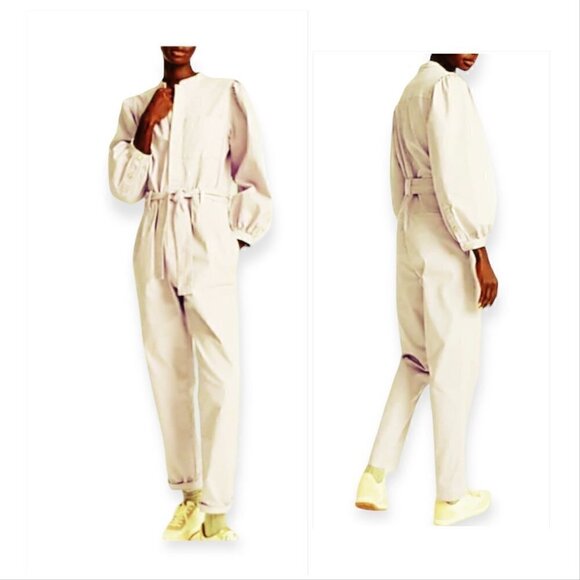 New with tag, J.Crew Puff-sleeve chino jumpsuit, Ivory, Size 2 - Picture 1 of 16